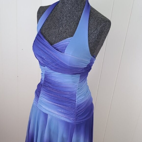 Le Chateau Blue and Purple Ruched Taylor Swift inspired Halter Dress - Picture 5 of 12